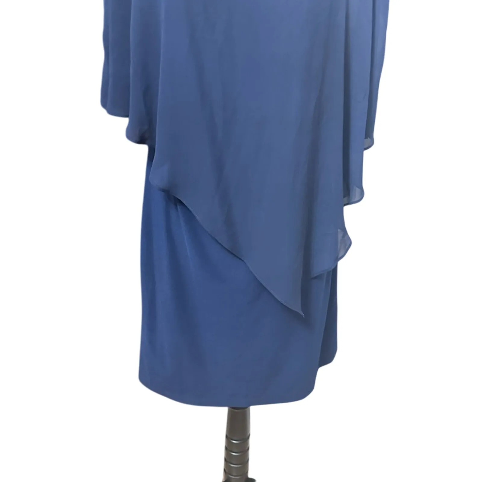 SLNY Sheath Dress Flowing Capelet Round Neckline Bead Accents Blue Women's 6 NWT - Image 7