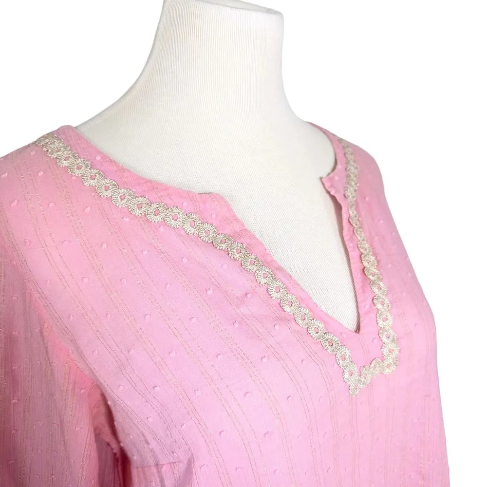 Lilly Pulitzer Textured Metallic Stripe Tunic Dress in Pastel Pink Gold Large - Image 4