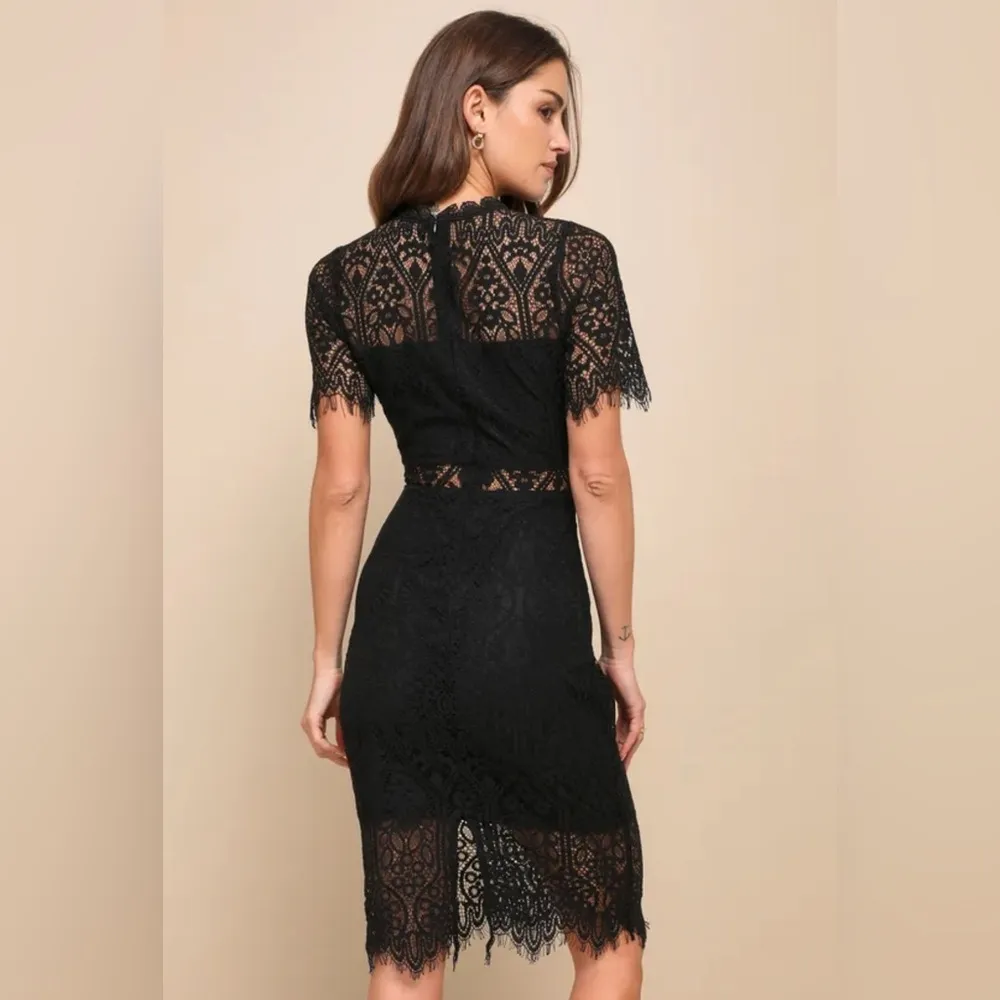 Remarkable Black Sheer Lace Short Sleeve Mini Dress - Image 3