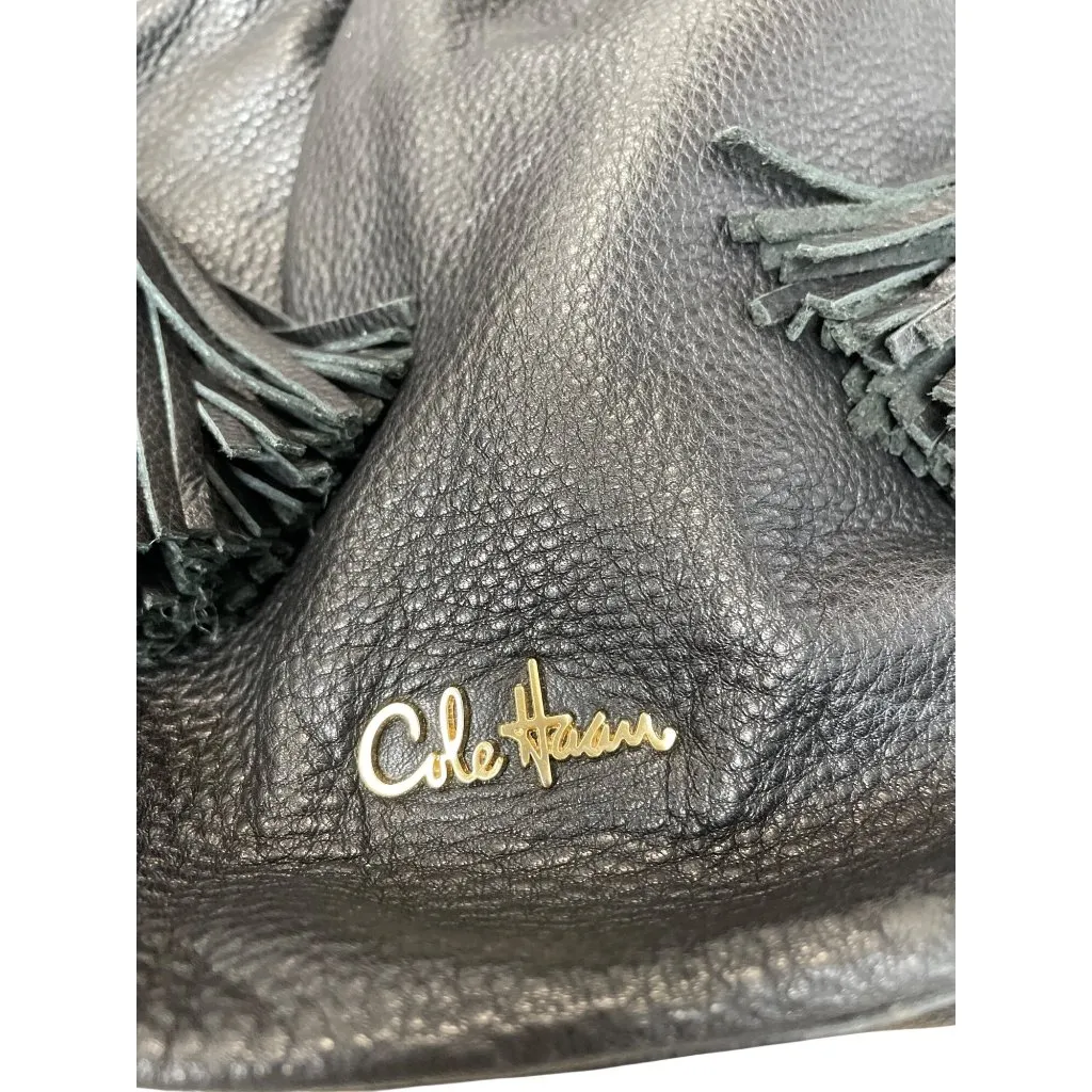 Cole Haan womans Black Pebbled Leather Tote hobo tassled Bag sz L SKU 9728 - Image 2
