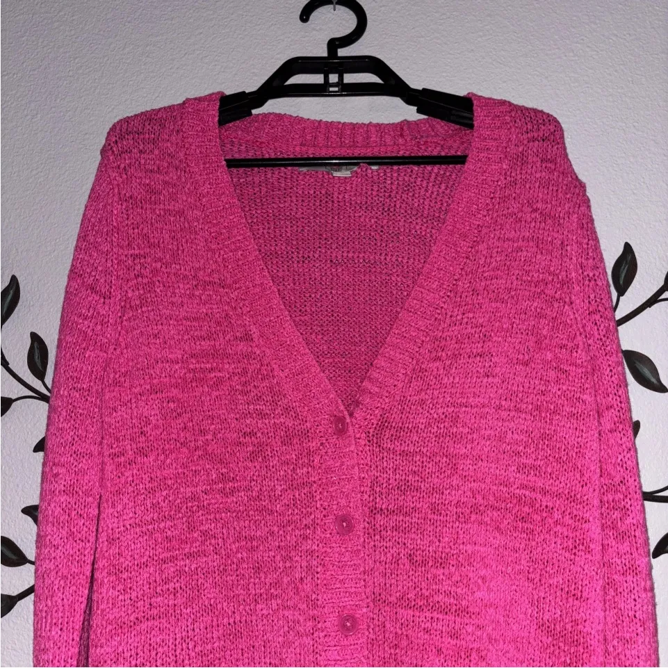 Loft Women's Hot Pink Knit Cardigan Button Front Size Small - Image 2
