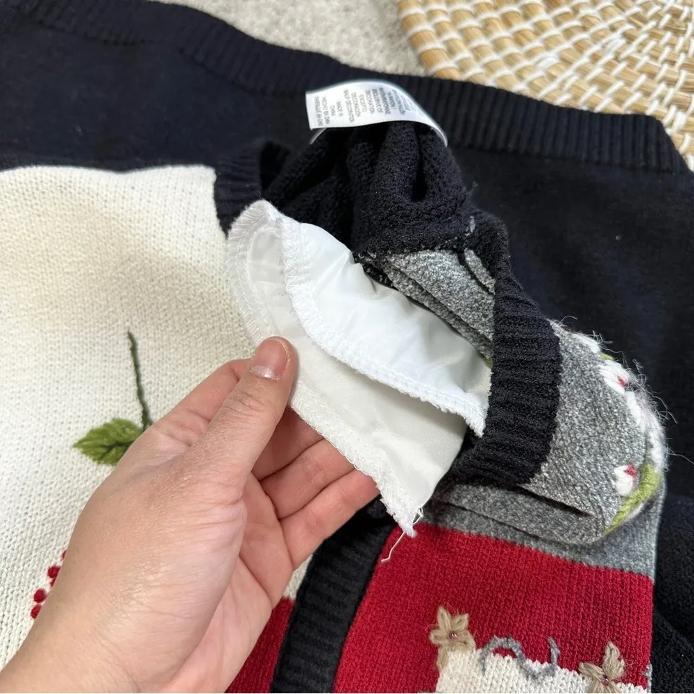 Alfred Dunner Vintage Cardigan Sweater Embroidered Birds Cardinal Grandmacore S Black - Image 6