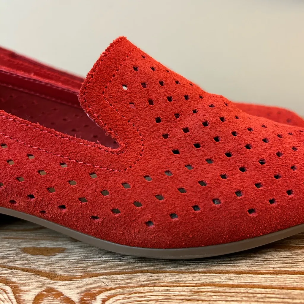 Clarks Juliet Hayes Red Perforated Suede Loafers Comfort Shoe, Slip on - Image 10