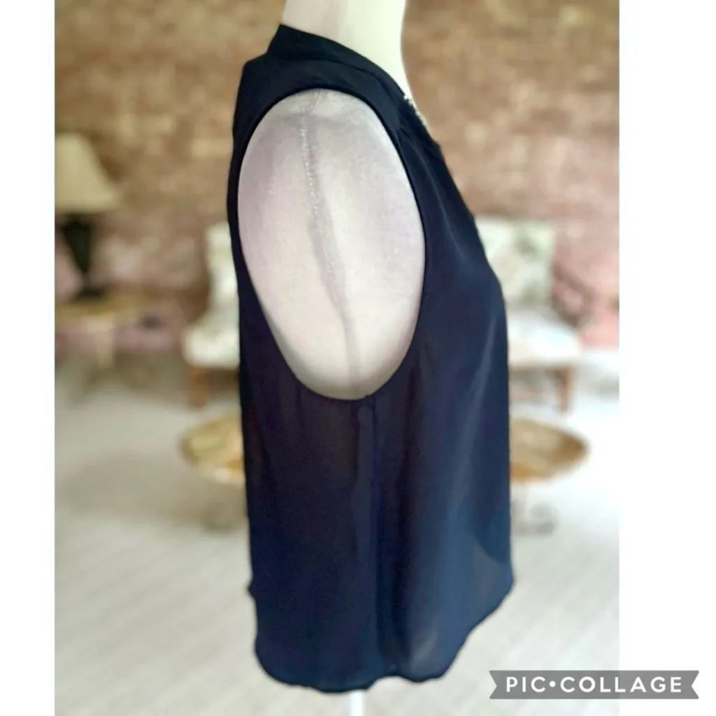 Abercrombie & Fitch Top Beaded Beaded Sheer Back High Low Navy Blue XS Party Mod - Image 11