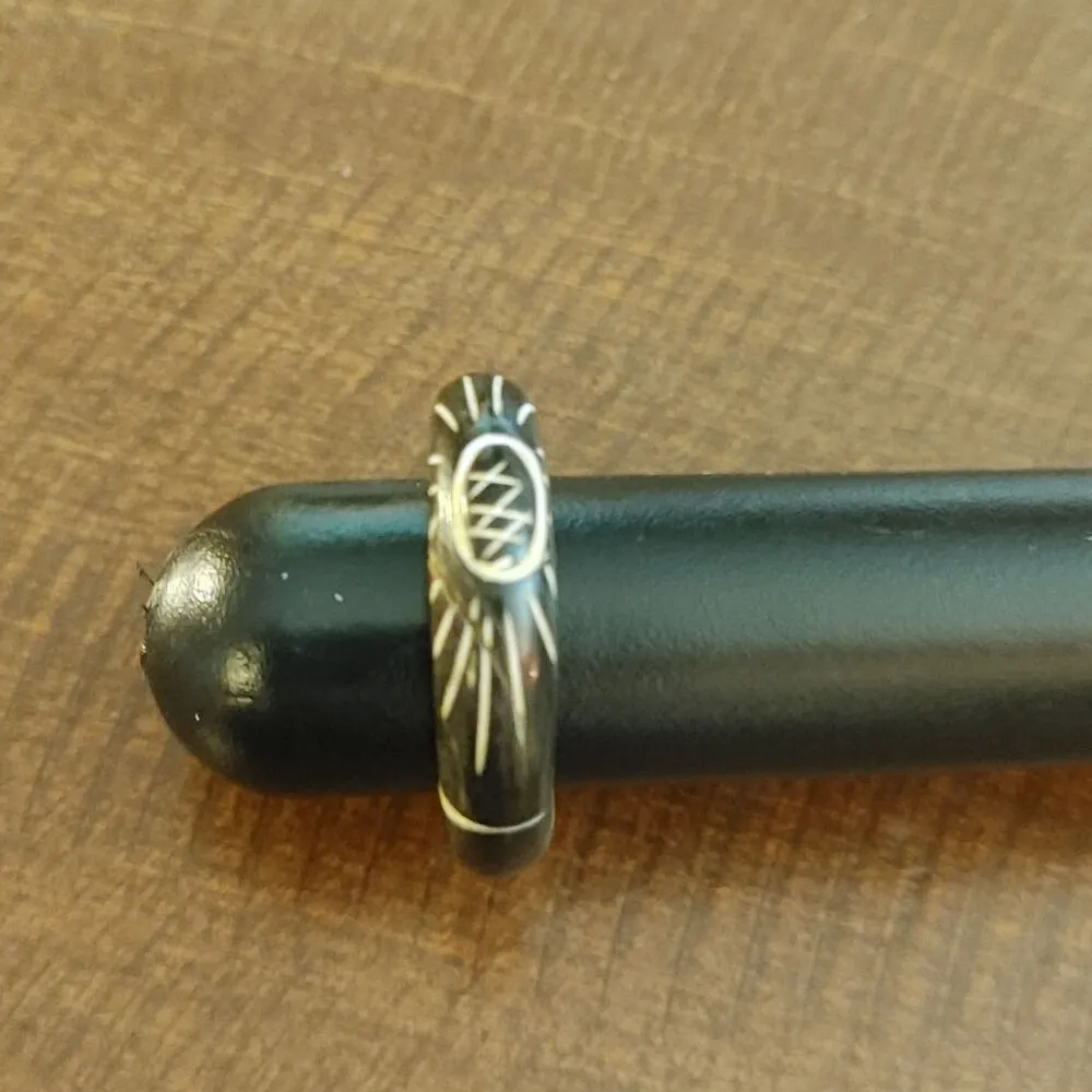 Wooden Ring Handcrafted Black White Tribal Pattern Lightweight Durable Size 7.5 - Image 10
