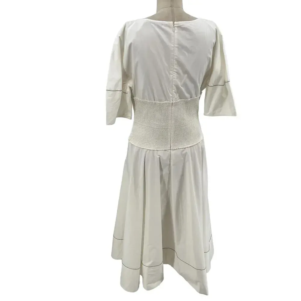 Proenza Schouler White‎ Label Smocked Poplin Midi-Dress White Size US 8 - Image 9