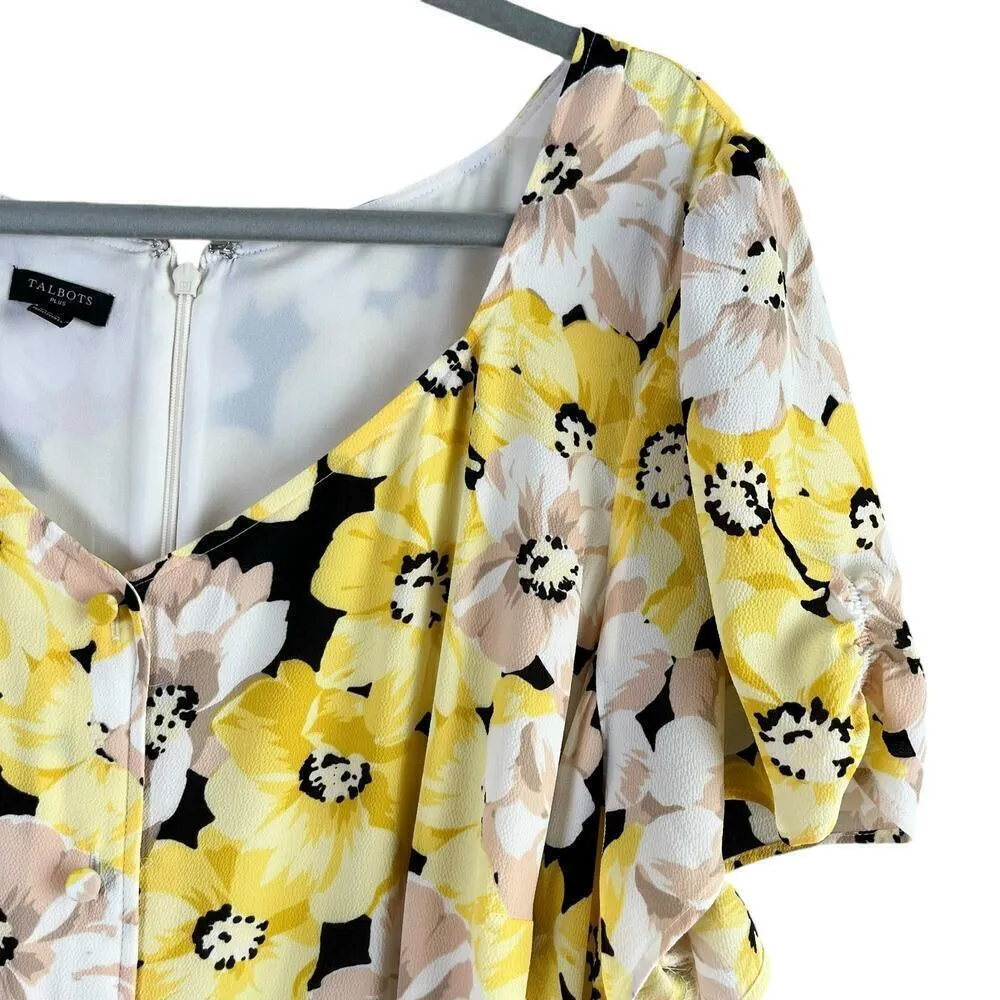 Talbots Stretch Crepe Midi Dress in Yellow Pippy‎ Poppies Floral Print, Size 22W - Image 6