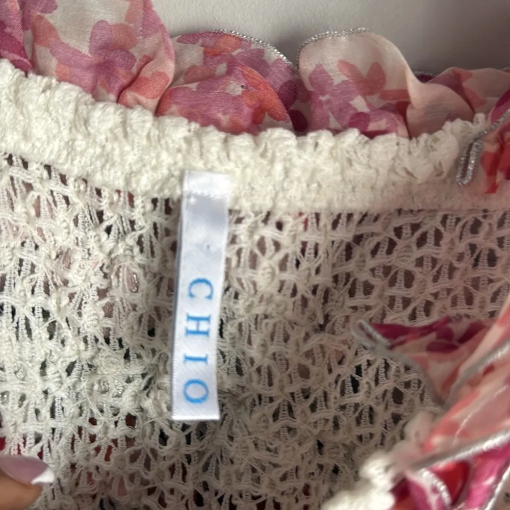 CHIO Long Knit Ruffle Dress in Print XS White - Image 5