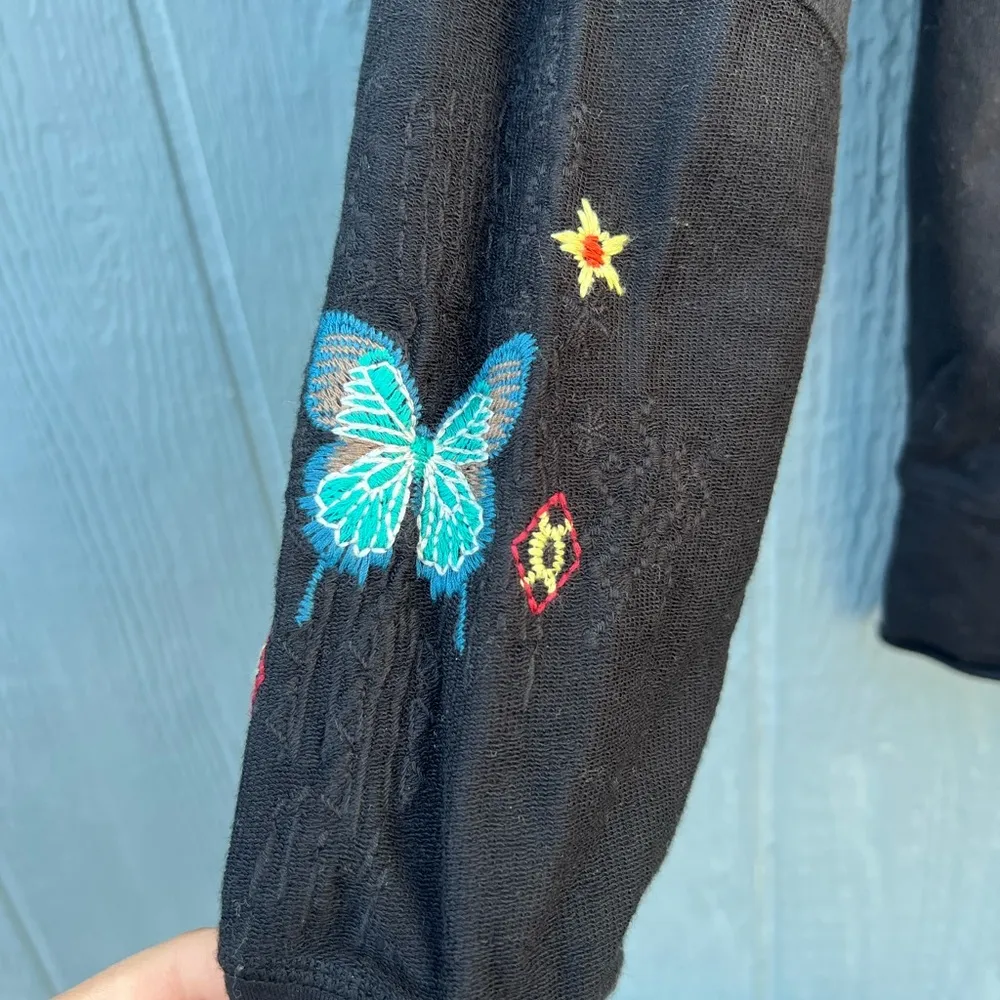 Johnny Was Black Gen French Terry Mix Pullover XXS Red Bird Embroidery - Image 8