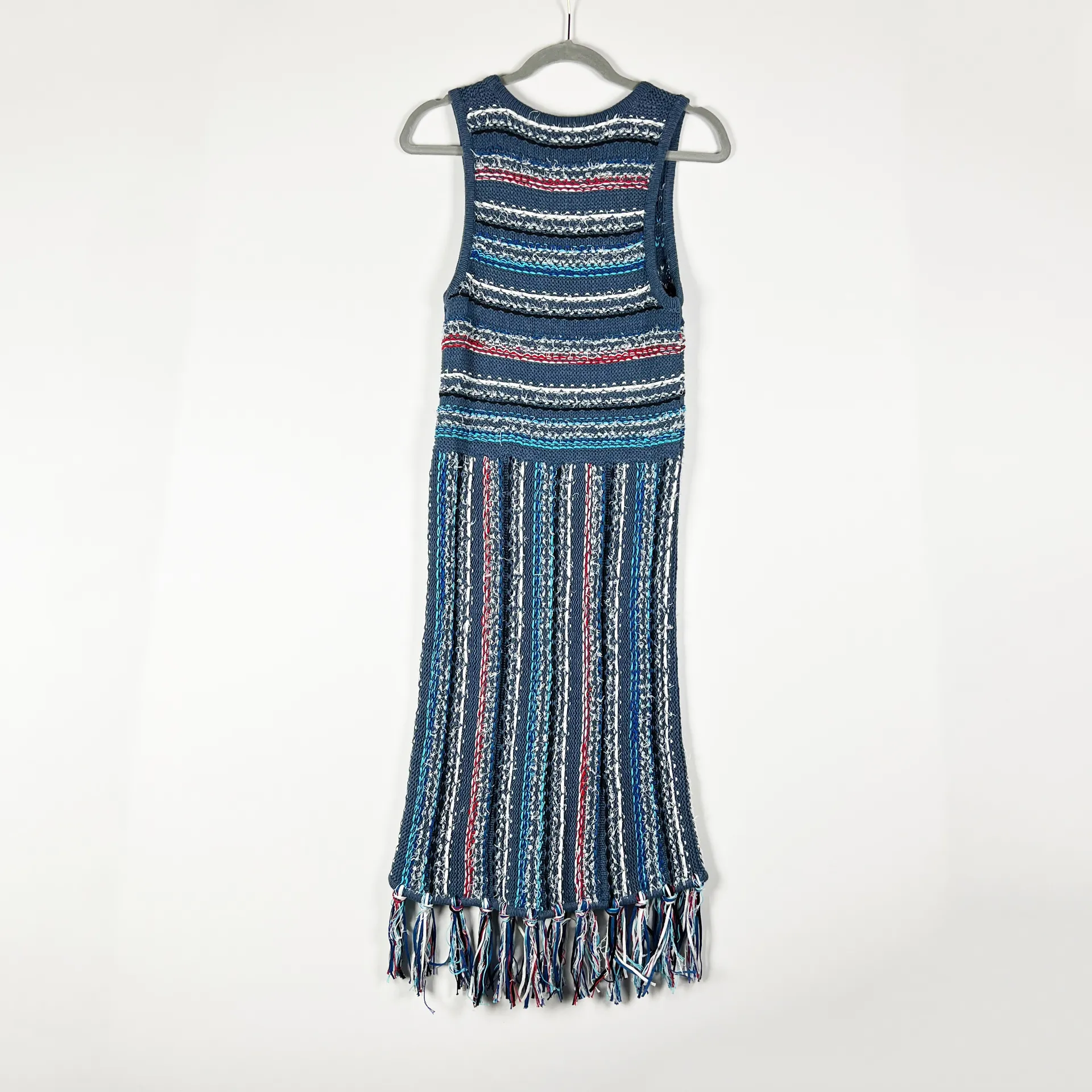 Derek Lam  10 Crosby Wool Blend Textured Crochet Knit Fringe Tassel Sweater Dress - Image 3