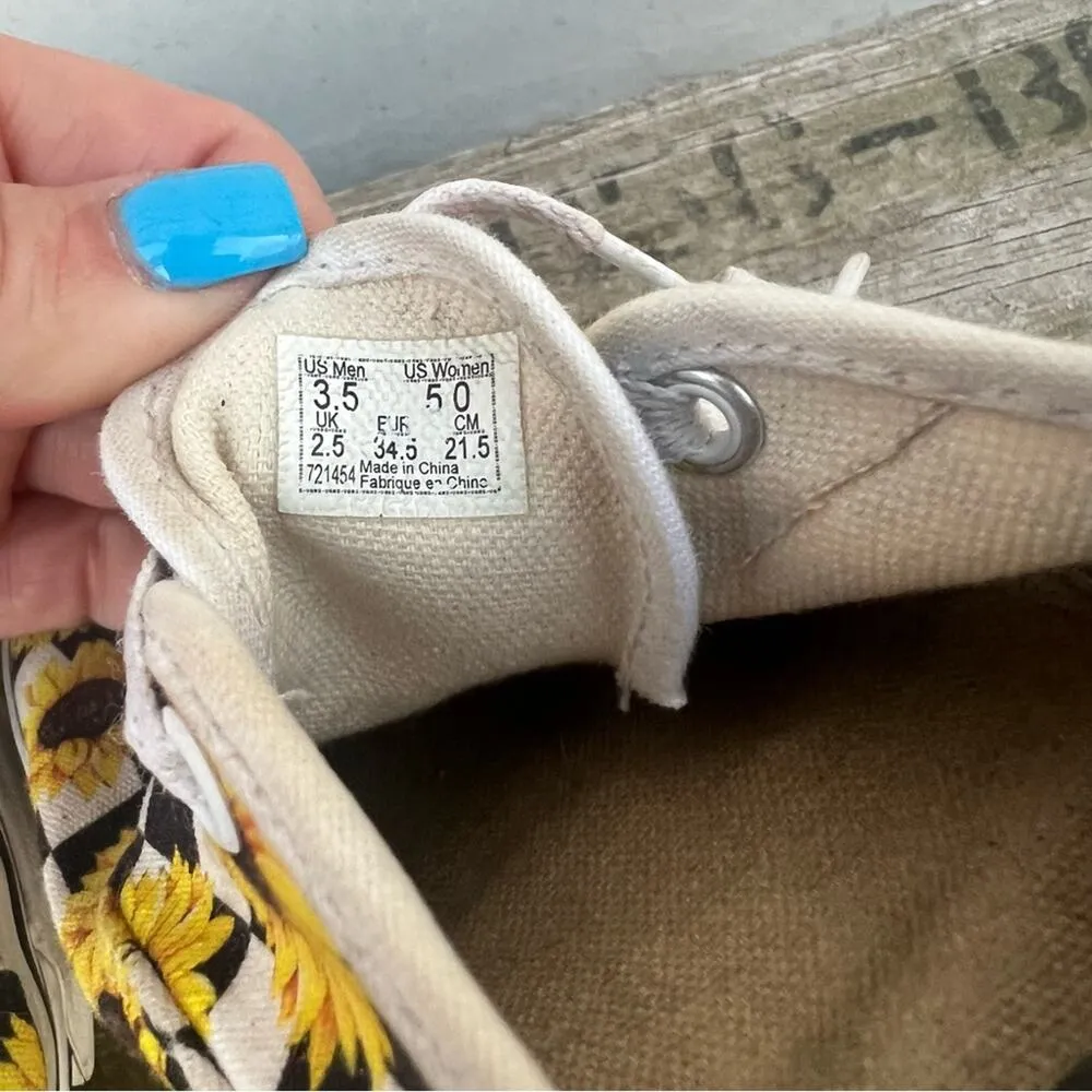 Vans Black White Checkerboard Sunflower Sneakers Size 5 - Image 6