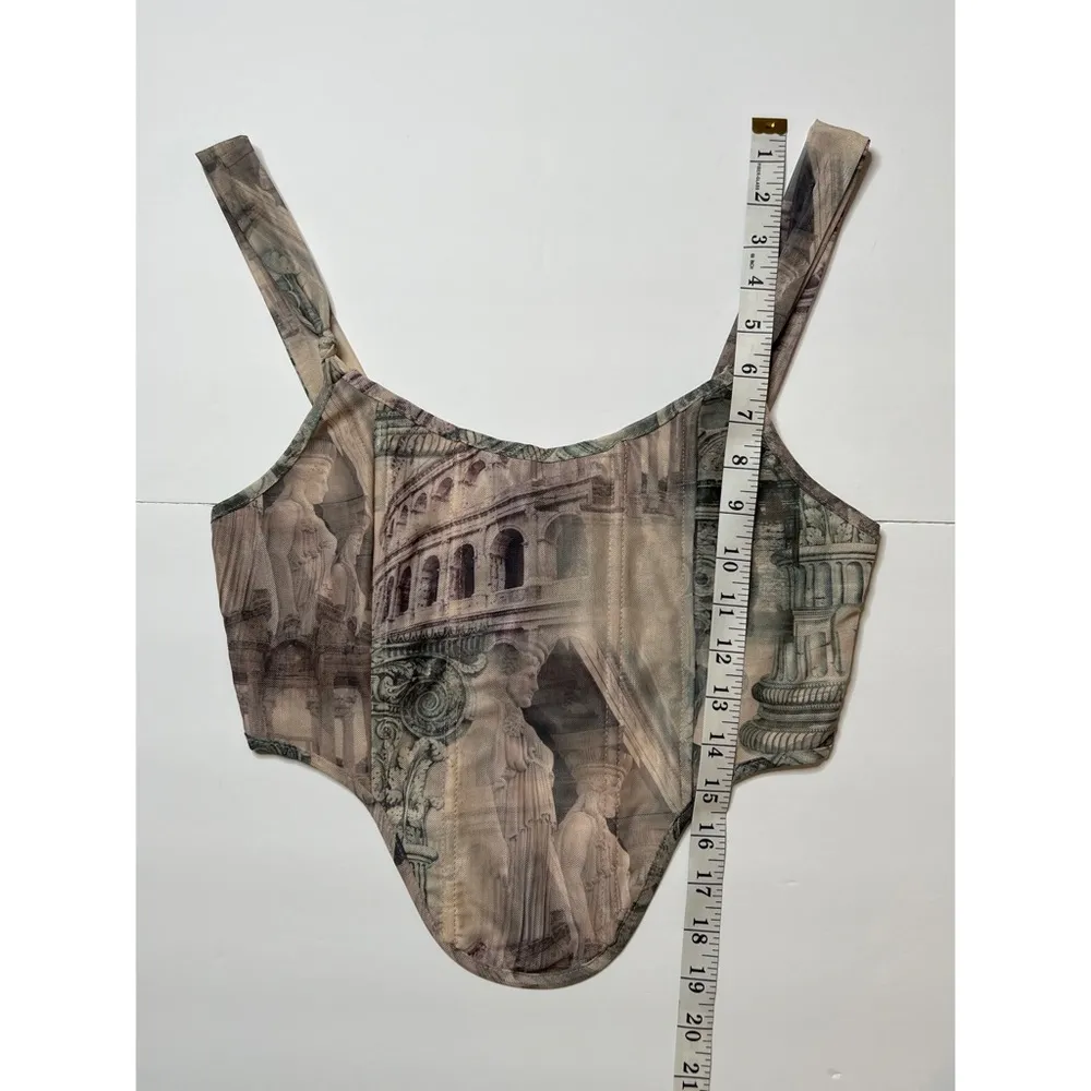 PrettyLittleThing Stone Renaissance Print Mesh Square Neck Dip Hem Corse… - Image 9