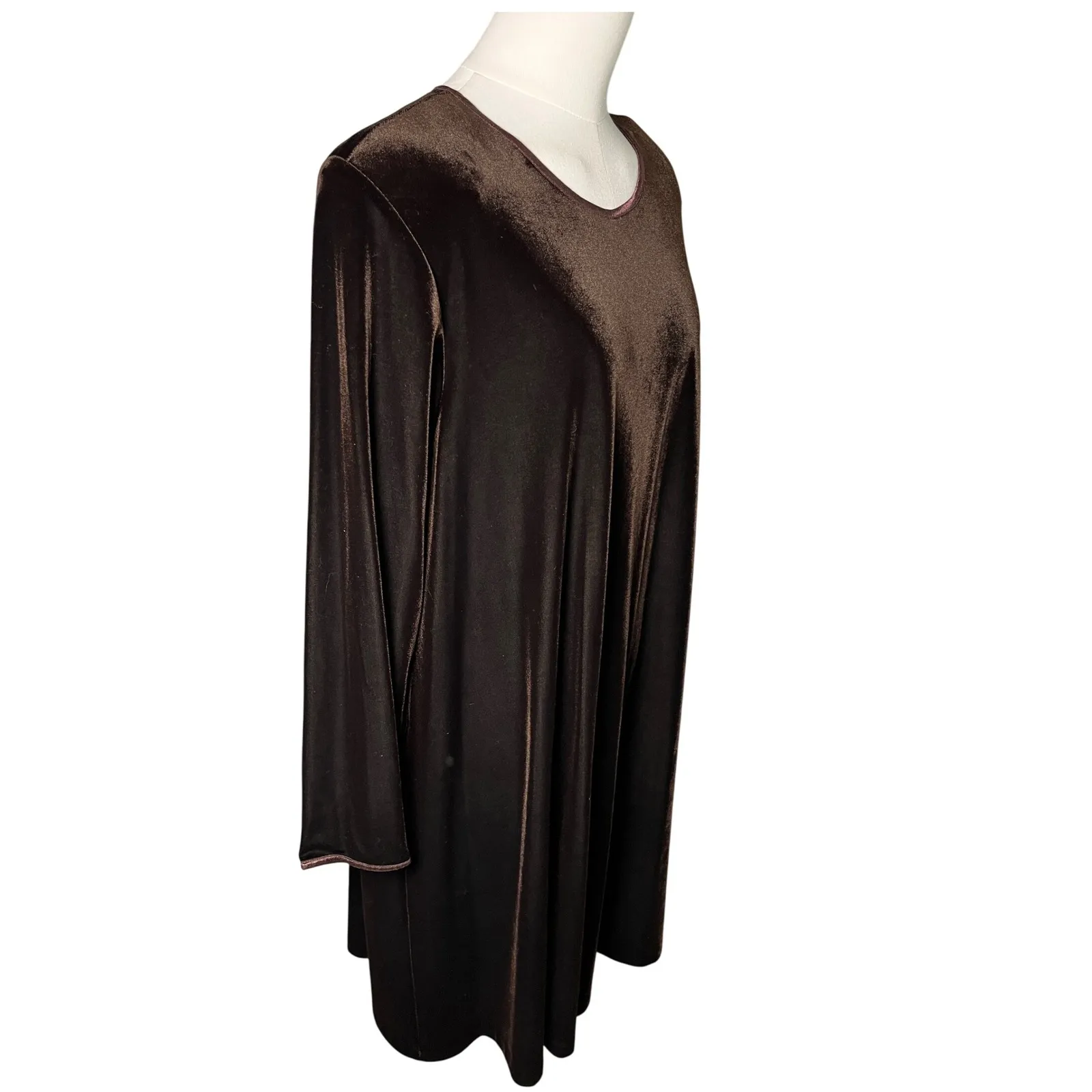 Vintage 90s‎ Mica Velvet Dress 1X NWT Brown Long Sleeve Cocktail Party Made USA - Image 10