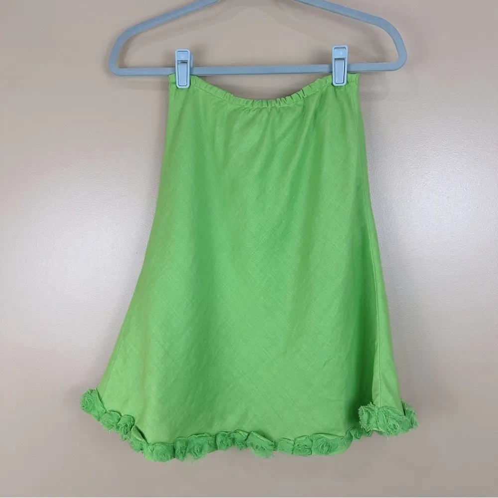 SLB Green Linen Rosette Floral Trim Pull On Skirt Petite Small PS Size undefined - Image 6