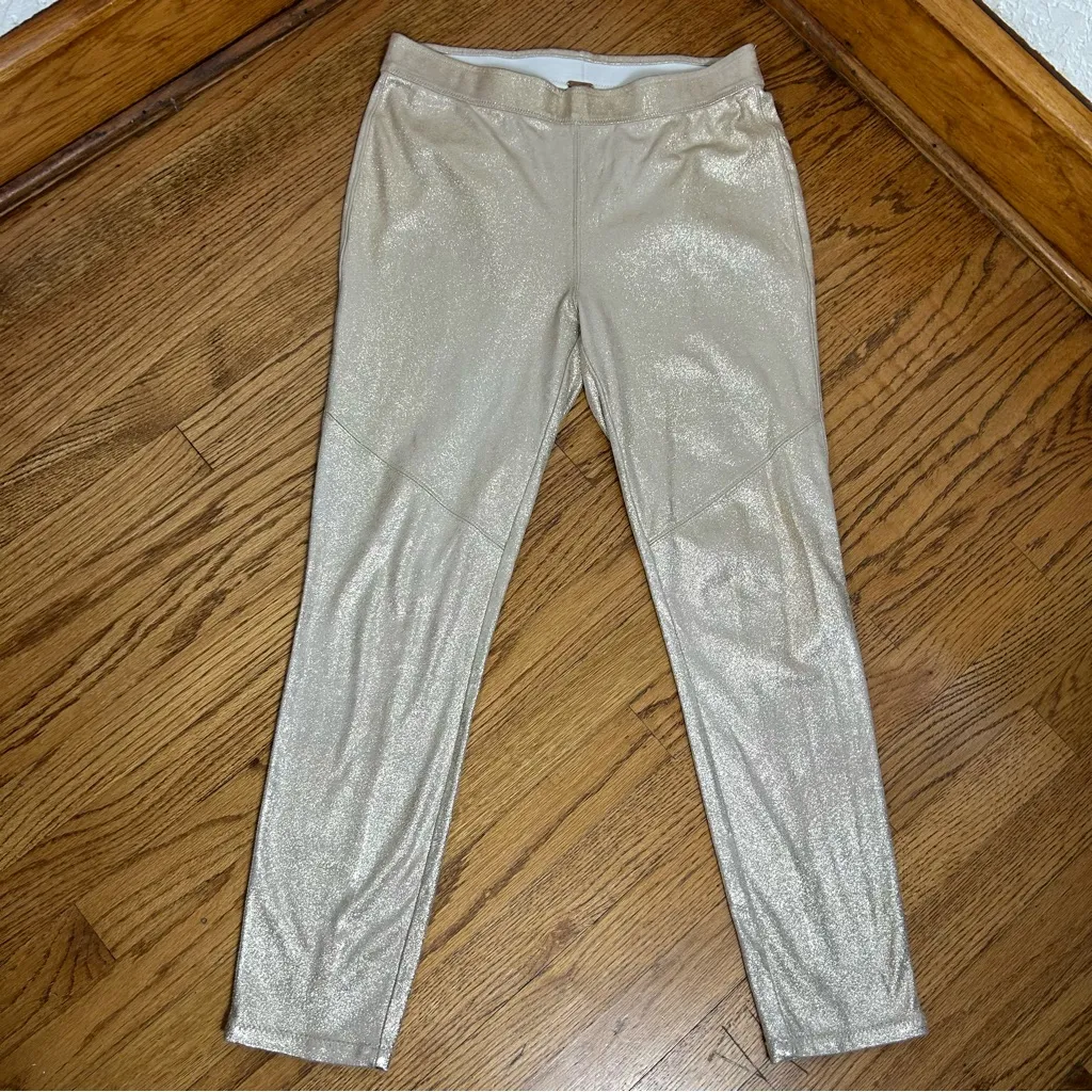 Free People | Taupe Metallic Faux Suede Leggings Stretchy Festive Size 29 - Image 10