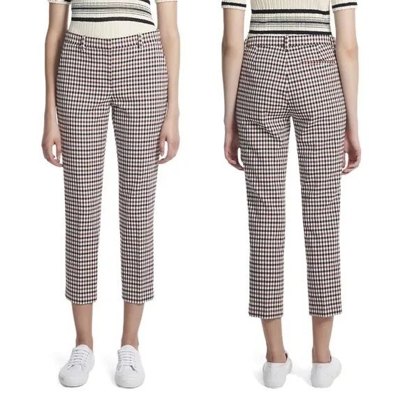 NEW Theory Treeca Ivory Portland Plaid Cropped Pants Size 10 Black Red Cream - Image 2
