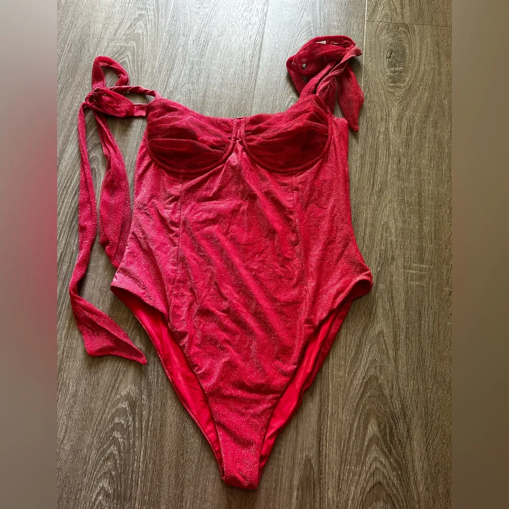 Beach Riot Dede Lurex Tie Shoulder One Piece Underwire Swimsuit Large - Image 4