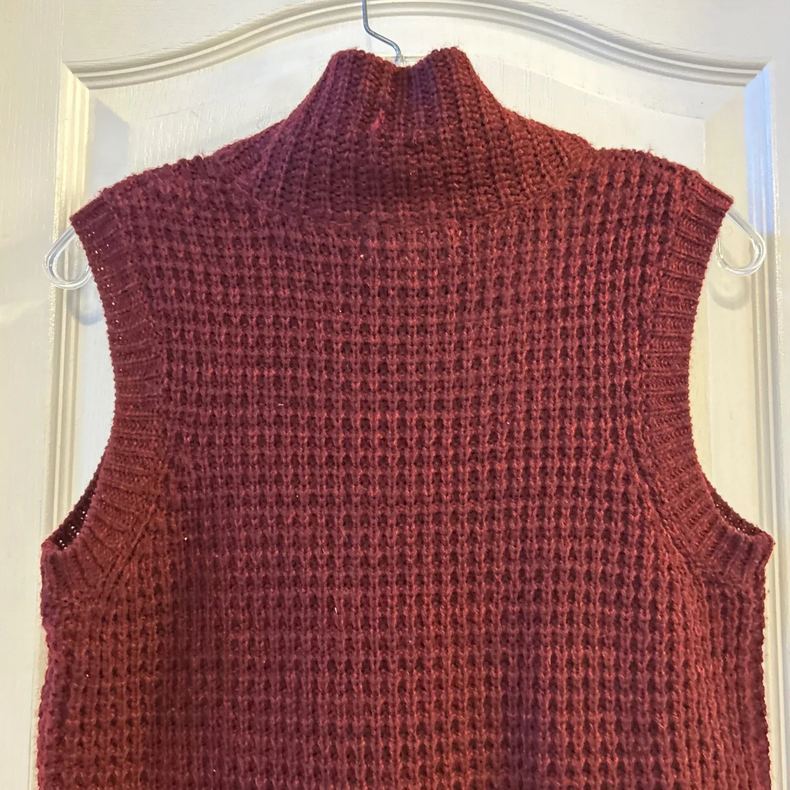 JOHN JENN Burgundy Waffle Knit Turtleneck Sleeveless Sweater Dress S P - Image 9