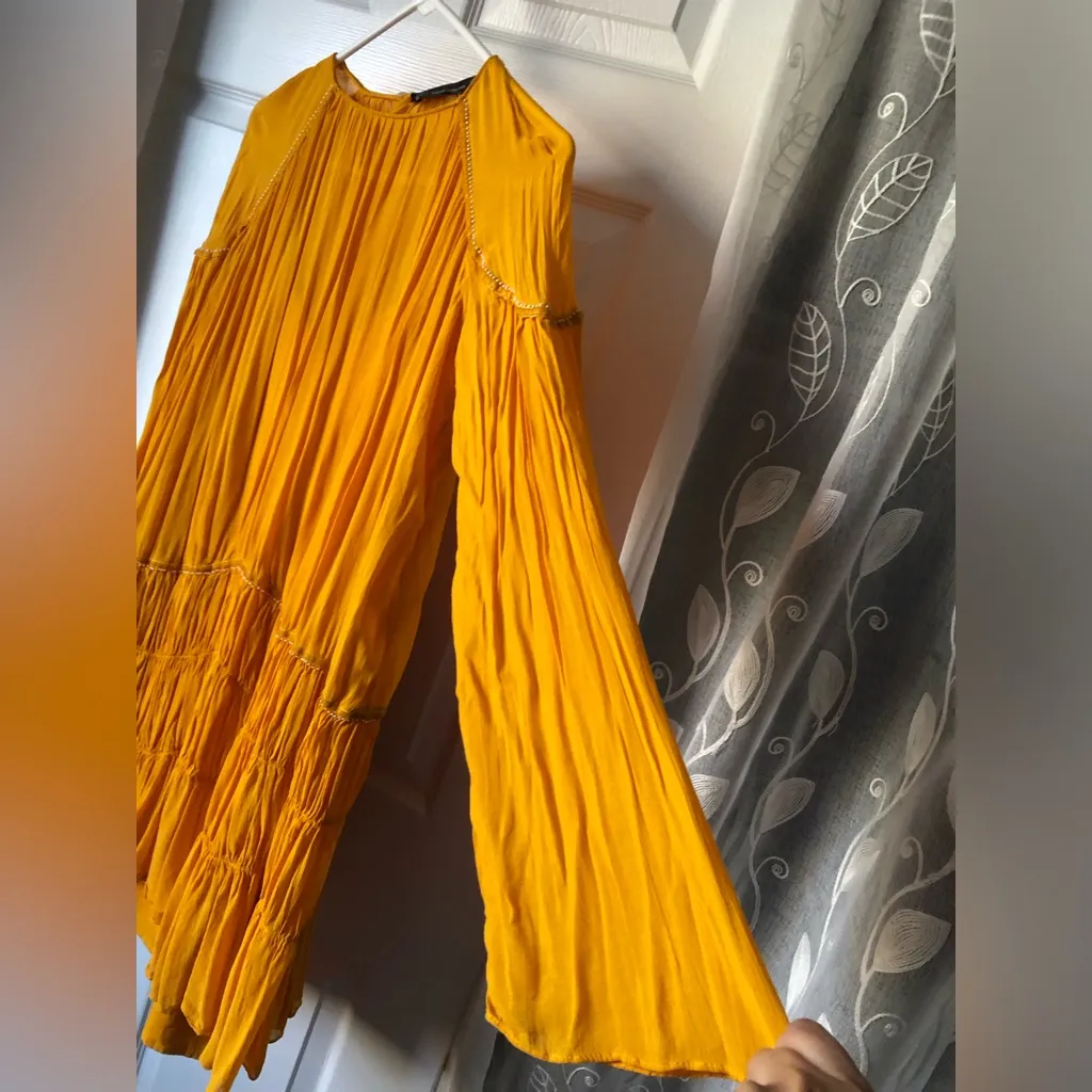 Zara drop waist Beaded details Sheer Trafaluc mini dress long sleeves sz S - Image 9