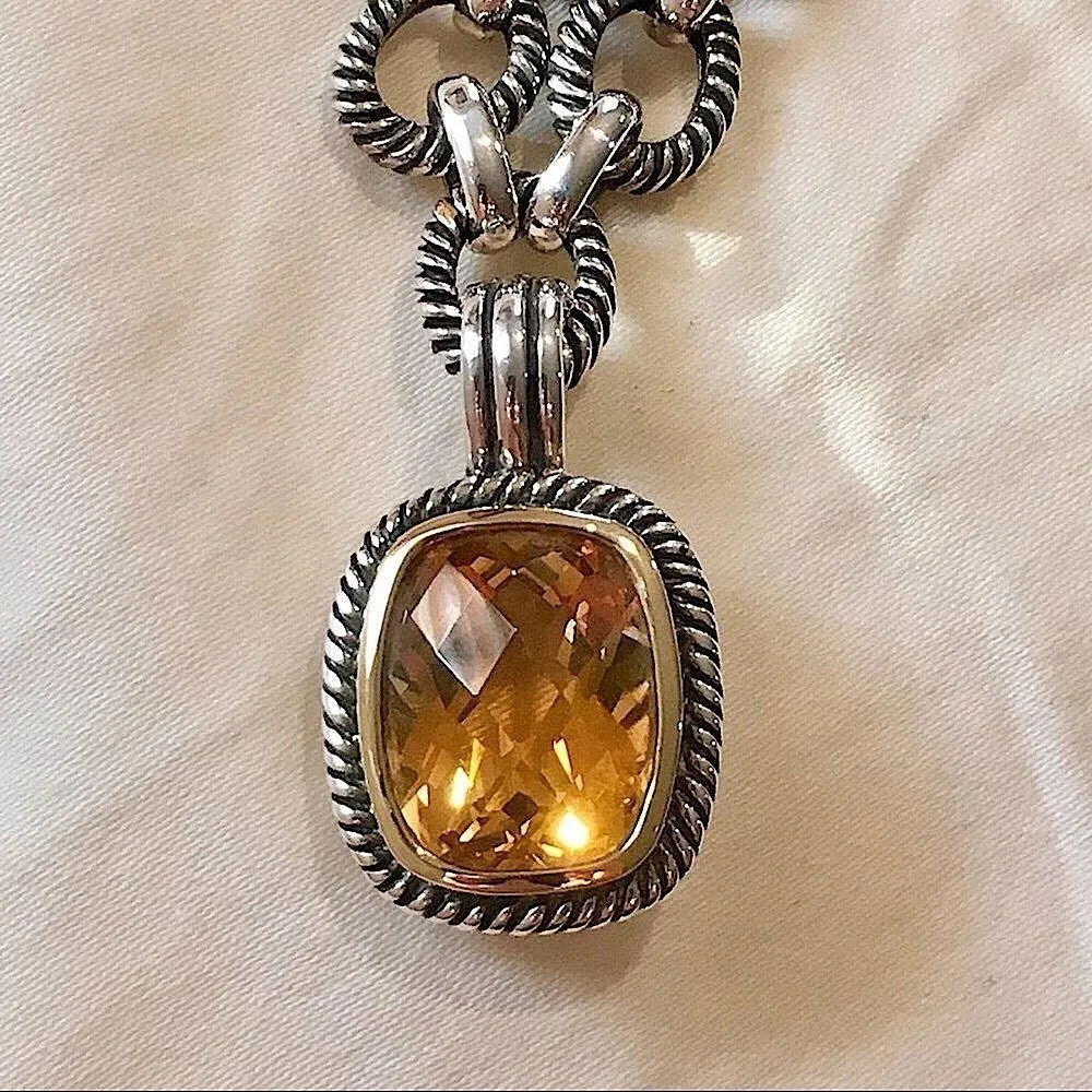Faceted Golden Orange Citrine Sterling Silver Open Cable Link Necklace - Image 3