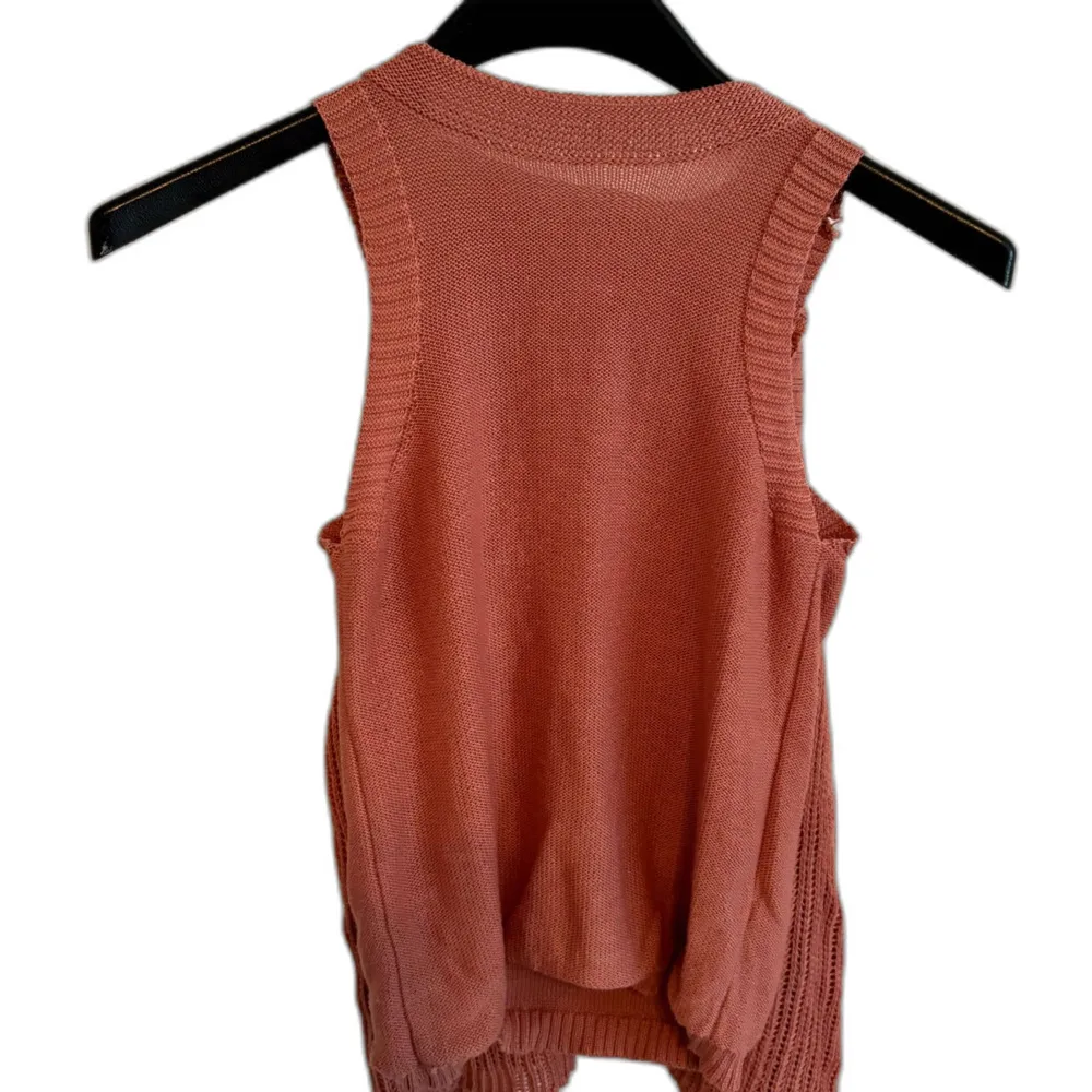 BKE | Pointelle Tank & Cardigan Sweater Set Distressed in Deep Peach Size Medium - Image 8