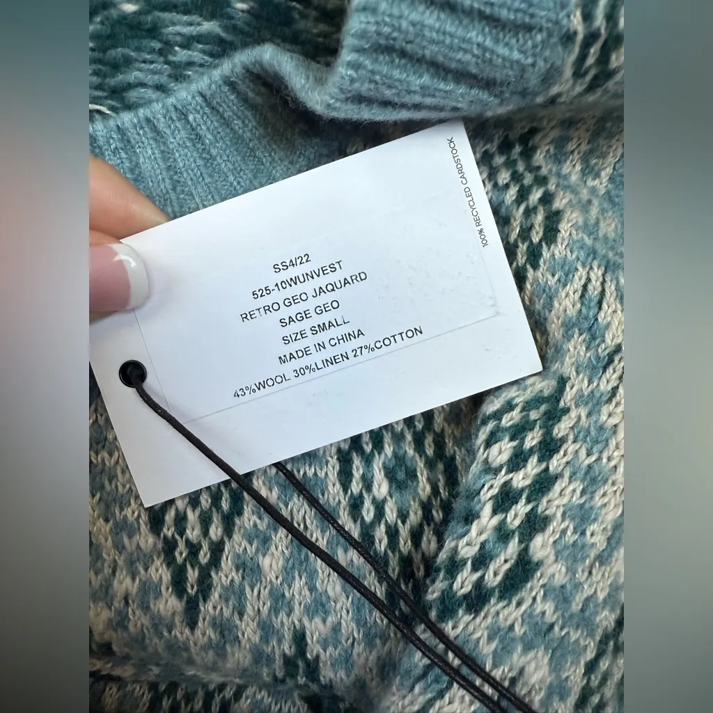 NWT Re/Done Retro Geo Jaquard Sweater Vest in in Sage‎ Geo Sz Small $350 - Image 3