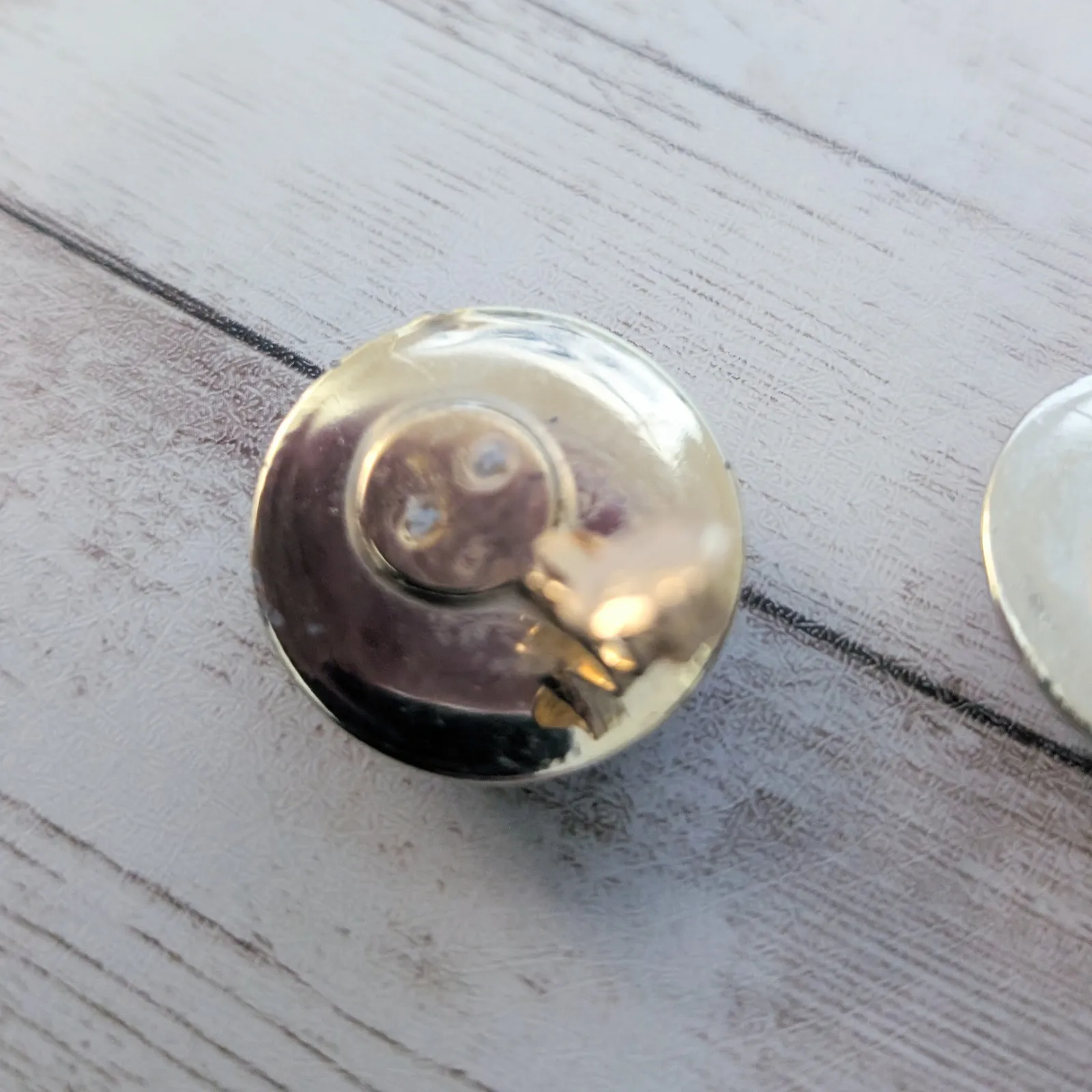 Vintage Clip On Earrings Large Black with Thin Gold Tone Halo Domed - Image 8