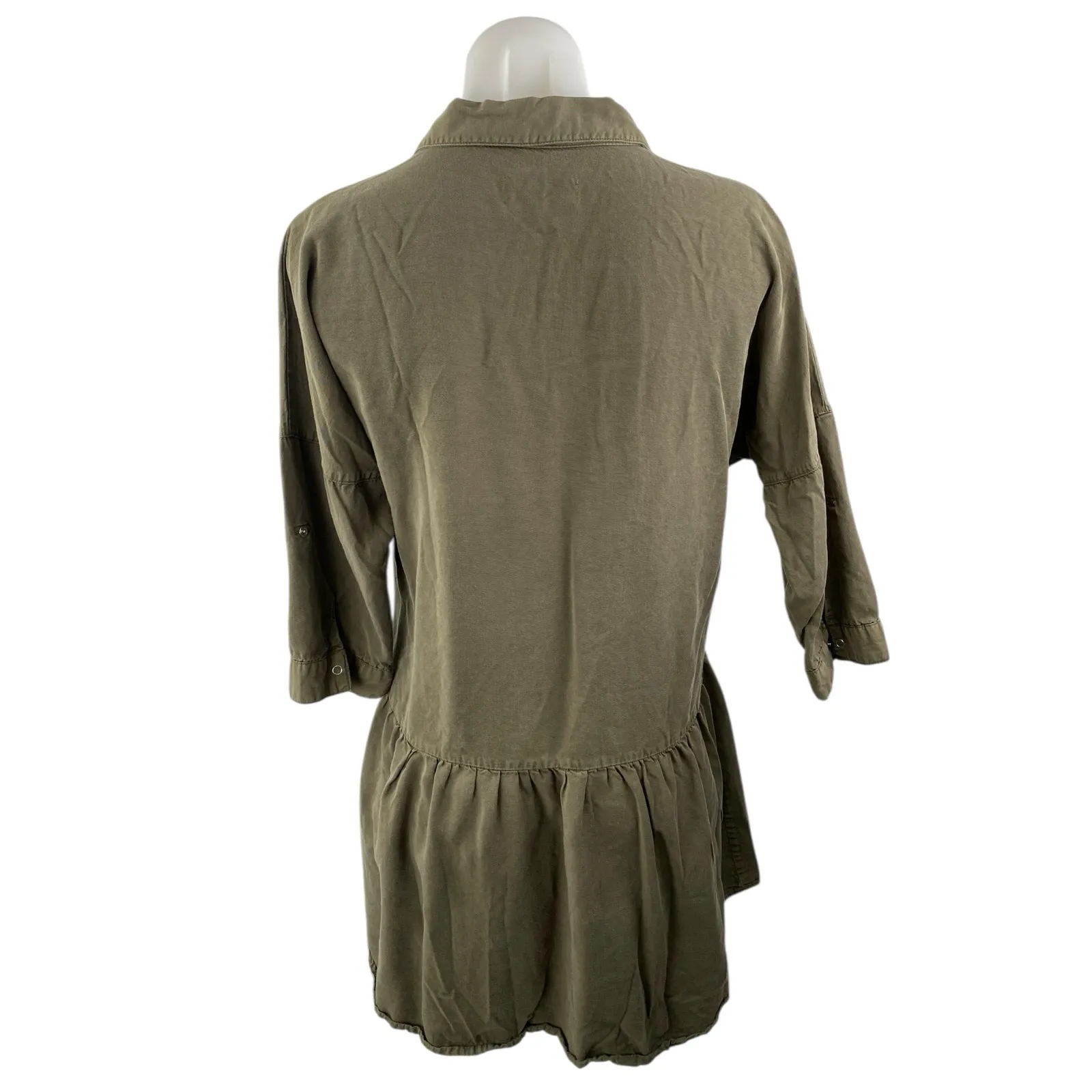 Charlie Paige Women's Olive Green 3/4 Sleeve Button Down Mini Shirt Dress Sz S - Image 3