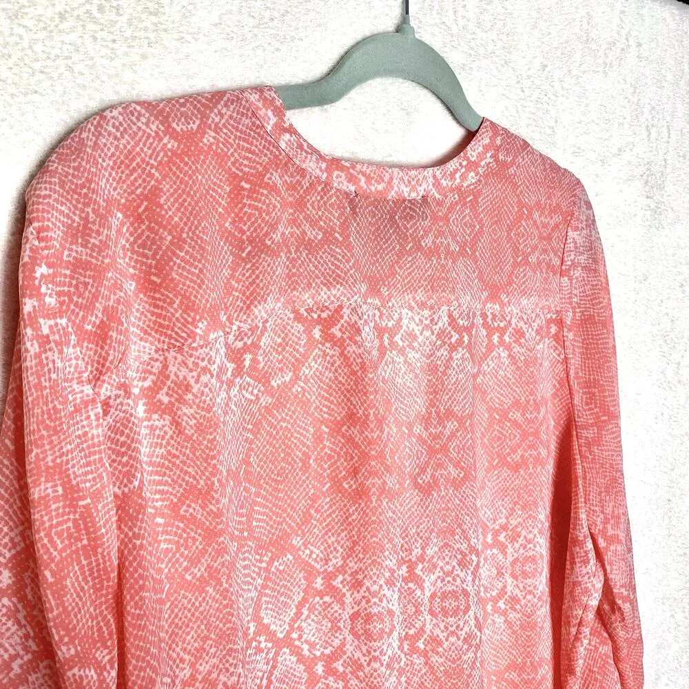 Fred David Long Roll Tab Sleeve Button Up Blouse Patch Pocket Pink White XL Top - Image 11