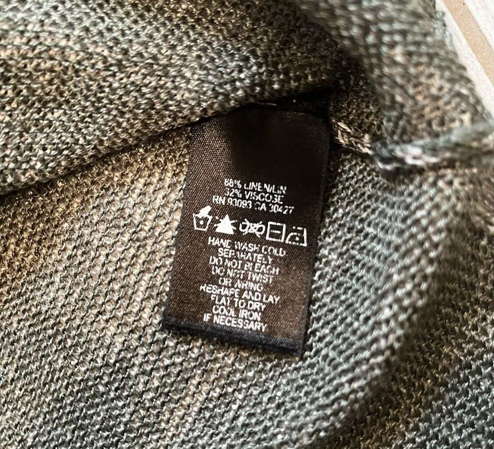 Nic + Zoe Speckled Green White Long Sleeve Open Knit Linen Blend Sweater, Sz L - Image 11