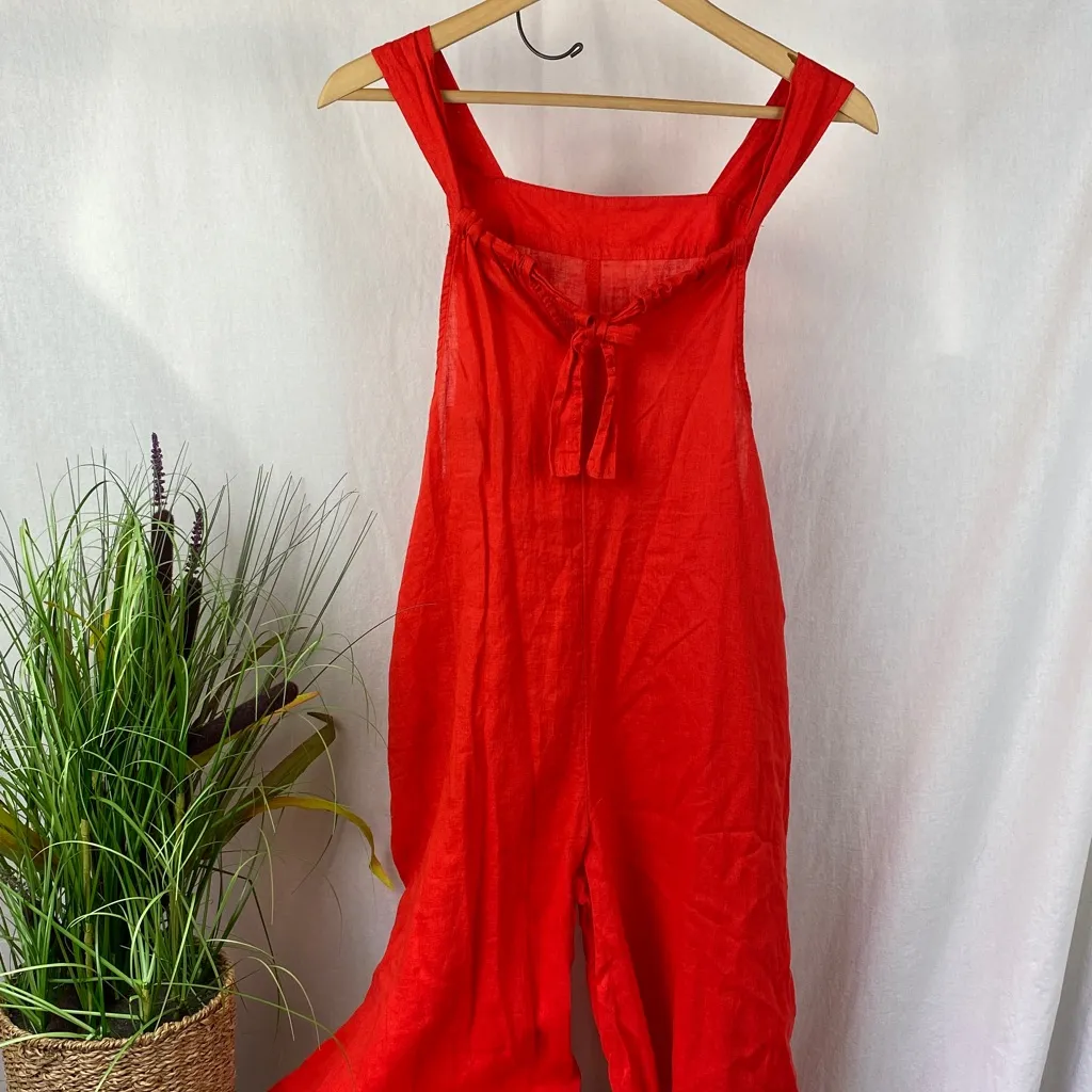 Haute Hippie Orange Linen Blend Sleeveless Capri Cropped Jumpsuit NEW S - Image 3
