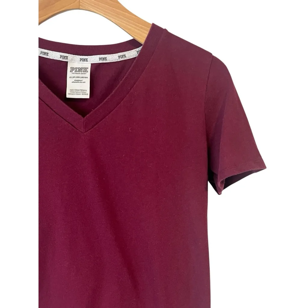 PINK Victoria's Secret Sleepwear T-Shirt Women's Extra Small XS Burgundy - Image 3