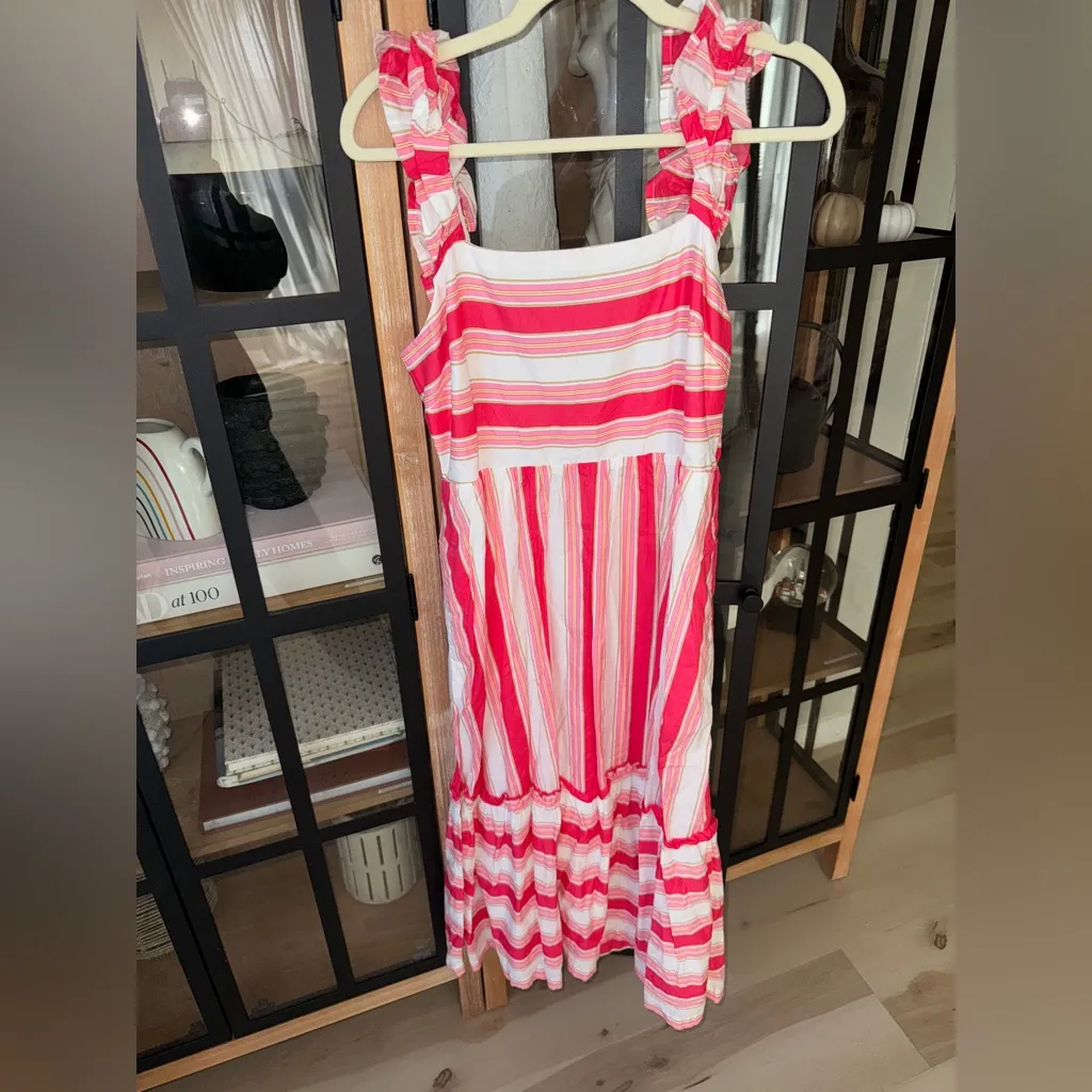 J. Crew maxi dress stripes pockets ruffles tiered flowy summer midi red jcrew - Image 9