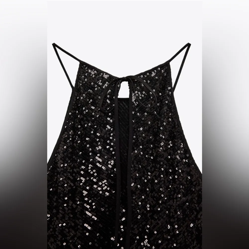 Zara Bloggers Fav Black Sequin Halter Neckline Midi Christmas Holiday Dress Sz L - Image 5