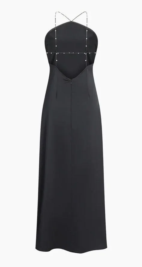 Hold My Pearls Open Back Satin Long Dress Size M - Image 4