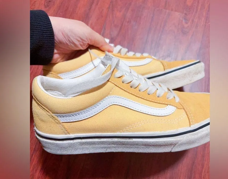 VANS OLD SKOOL Yellow Suede & Canvas SNEAKERS UNISEX MEN 6.5 WOMEN 8 - Image 4