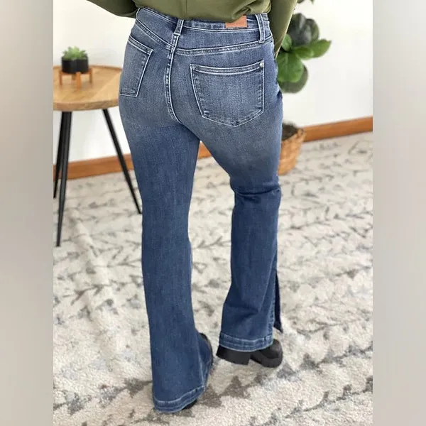 Enya Hi Rise Tummy Control Slim Boot Cut w/ Side Slit Judy Blue Jeans 7/28 - Image 4