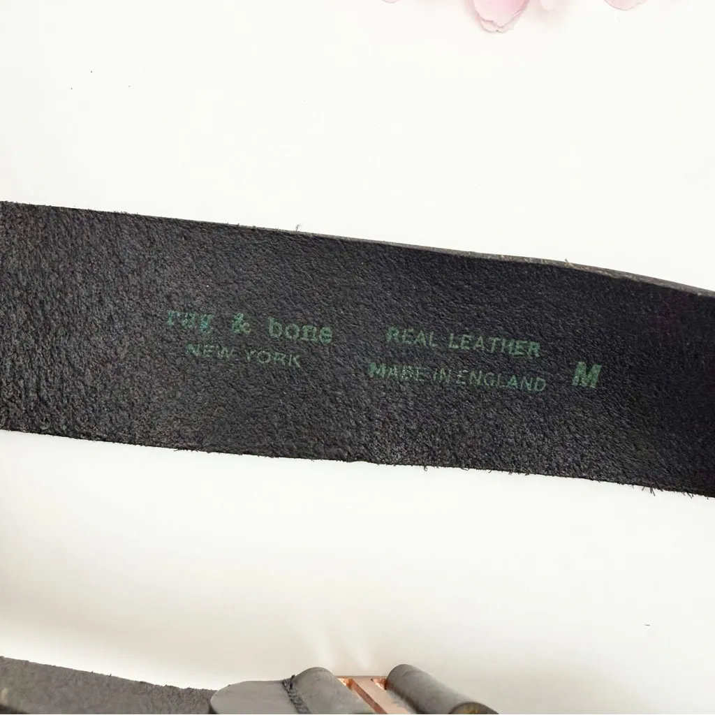 Rag & Bone Adjustable Leather Belt Rose Gold Hardware Black - Image 8