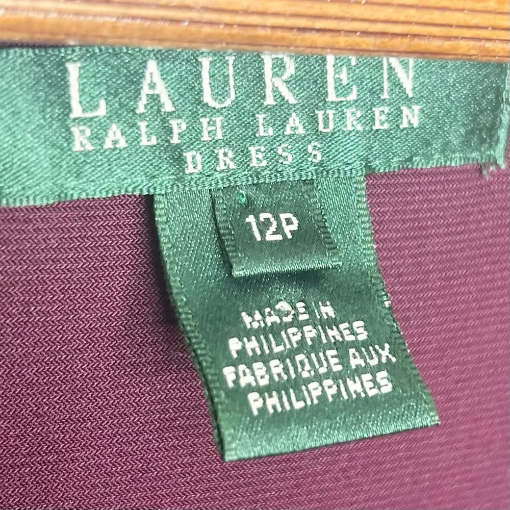 Lauren Ralph Lauren Purple Ruched V Neck 3/4 Sleeve Sheath Dress Size 12 Petite - Image 6