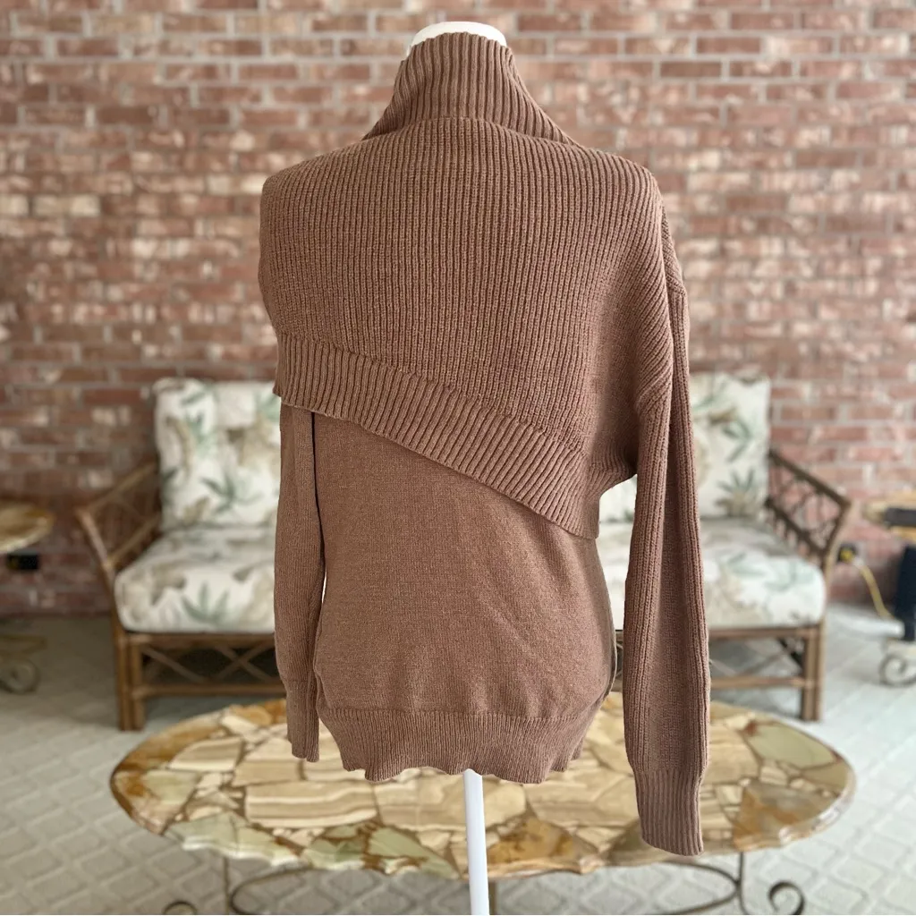 Shein Sweater Turtleneck Foldover Balloon Sleeve Brown L Cozy not for sale - Image 7
