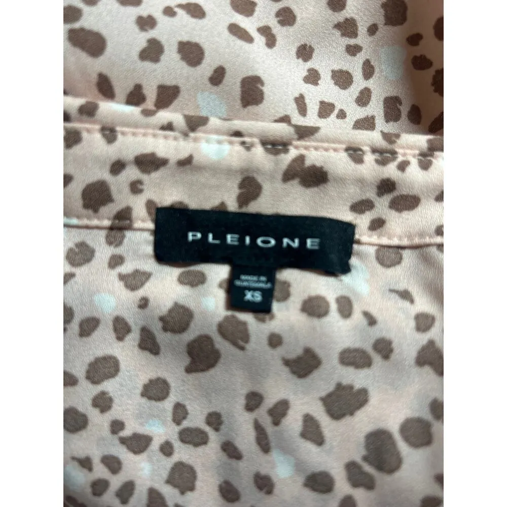 Pleione Women's Collared Pink Animal Print Peplum Wrap Top XS NWOT - Image 9