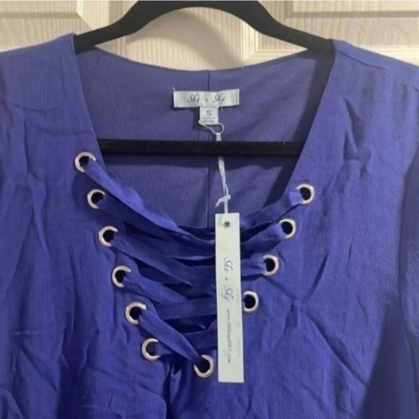 NWT She and Sky blue lace up neckline, casual relaxed, fit shift dress - Image 2