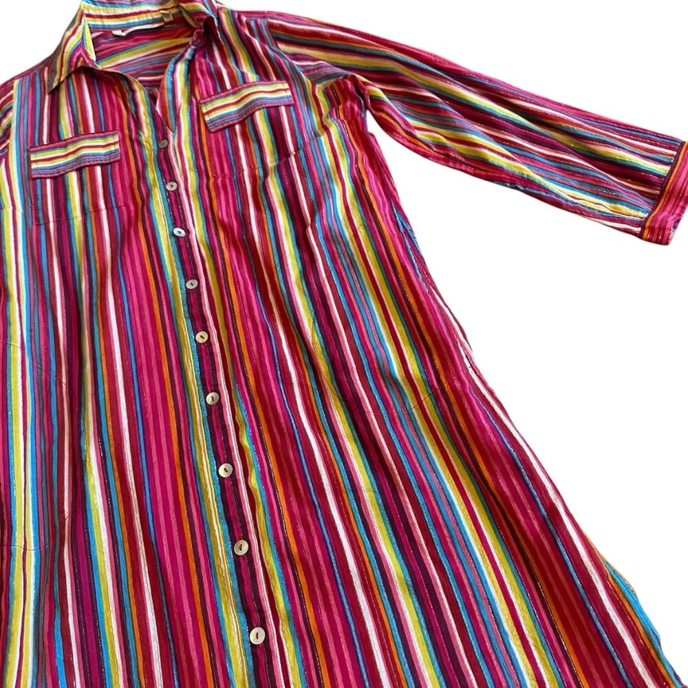 Soft Surroundings Colorful Stripe Button-Down Shirt Dress Cotton Size PXS Womens - Image 5