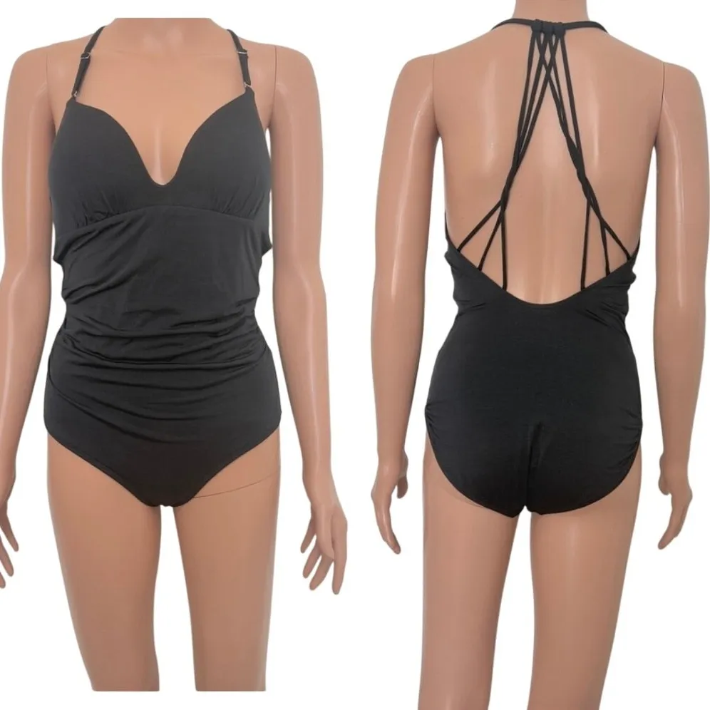 Athleta Criss cross back one piece shirred ruched swimsuit S small SW 5055 - Image 2
