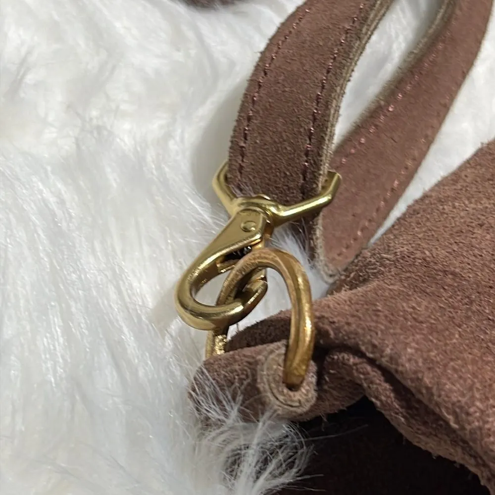 Parker Clay Tan Sued Leather Crossbody Purse B91 - Image 3