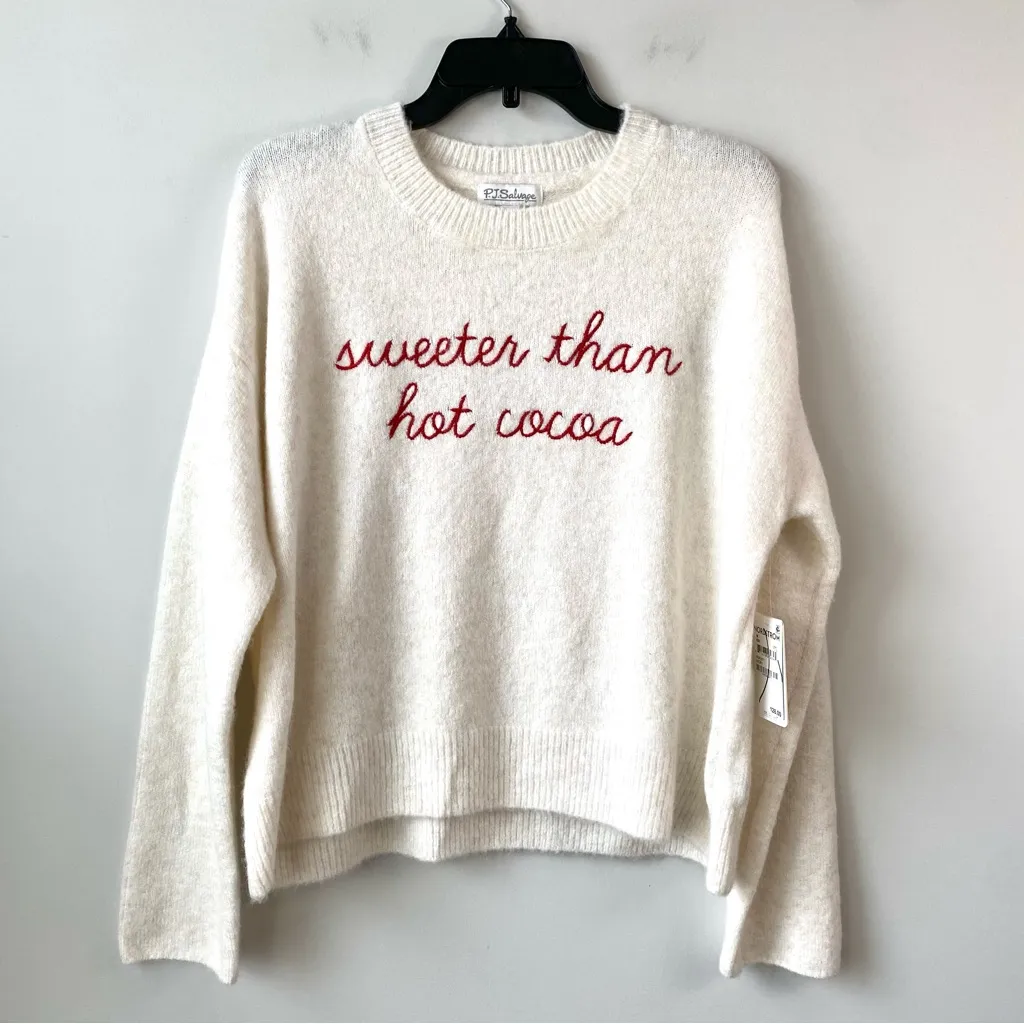 PJ Salvage Sweeter Than Hot Cocoa Sweater Ivory M‎ Red Size M - Image 2