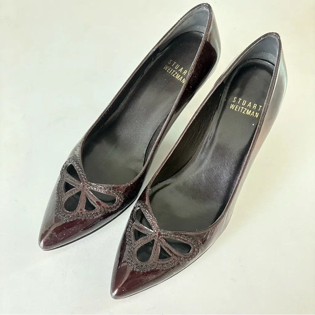 Stuart Weitzman Dark Burgundy Red Patent Leather Pump Kitten Heel Womens Size 5 - Image 3