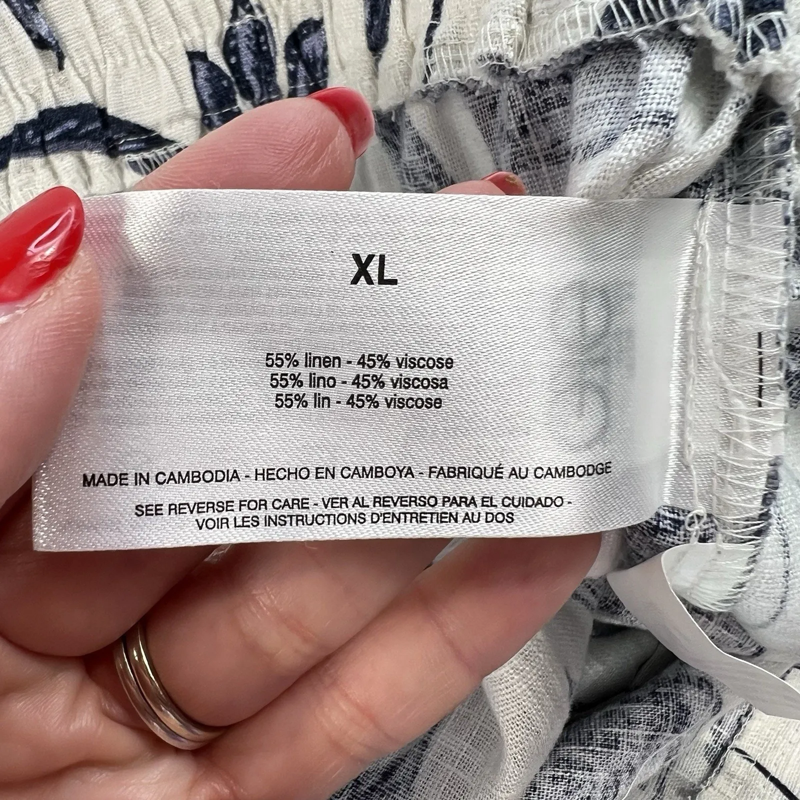 Ella Moss XL Linen Blend Wide Leg Pants Pull On Blue Floral Pockets Resort Beach - Image 8