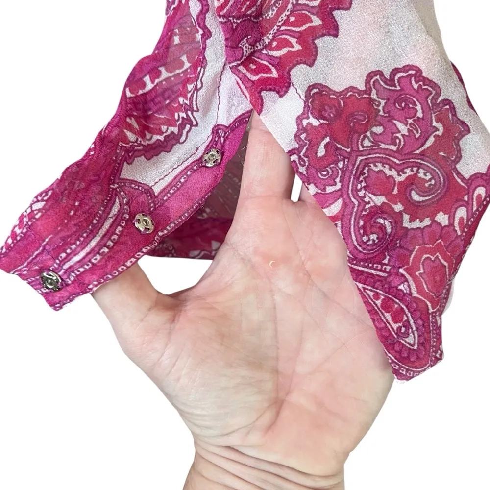 MIKOH Swimwear Pants Cover-up Silk Chiffon Pink Floral Paisley Drawstring Sz Med - Image 5