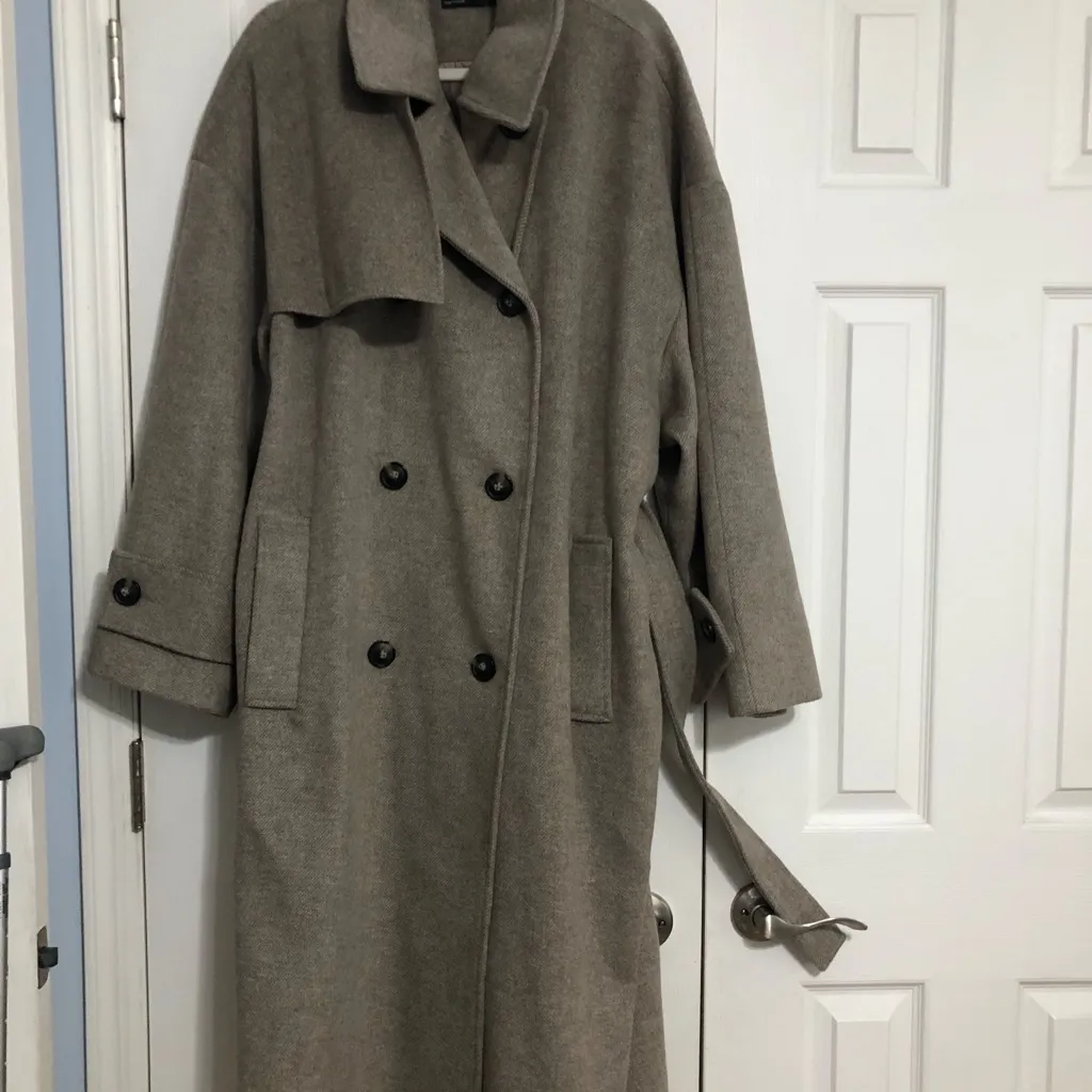 ASOS tan heavyweight double button long trench coat women size 14 winter classic - Image 7